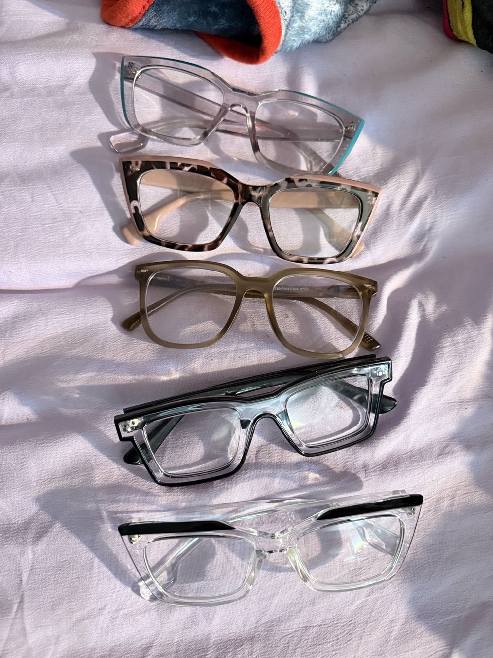 Set of 5 Fashion Eyeglass Frames - Clear, Tortoiseshell, Olive, Black